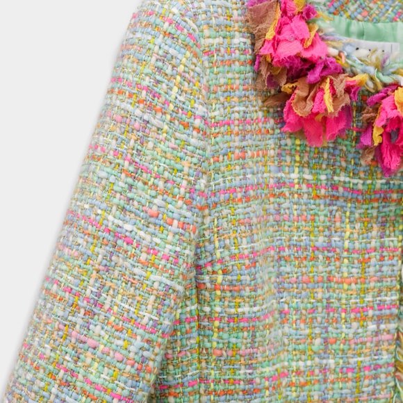 Chanel Fall 2001 Multicolour Silk Applique Tweed Jacket - Picture 6 of 16